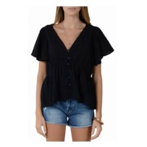 Molly bracken flutter sleeve waffle knit cotton top